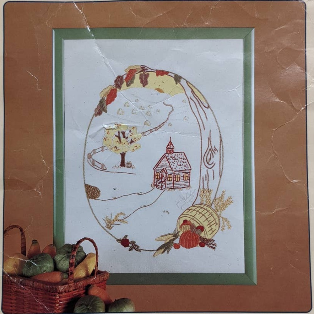 Vintage Candlewicking Embroidery Kit "Fall" Autumn Scene from Leisure‎ Arts 1983